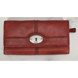 FOSSIL Vintage Maddox Marlow Leather Flap Clutch Envelope Wallet Trifold Red